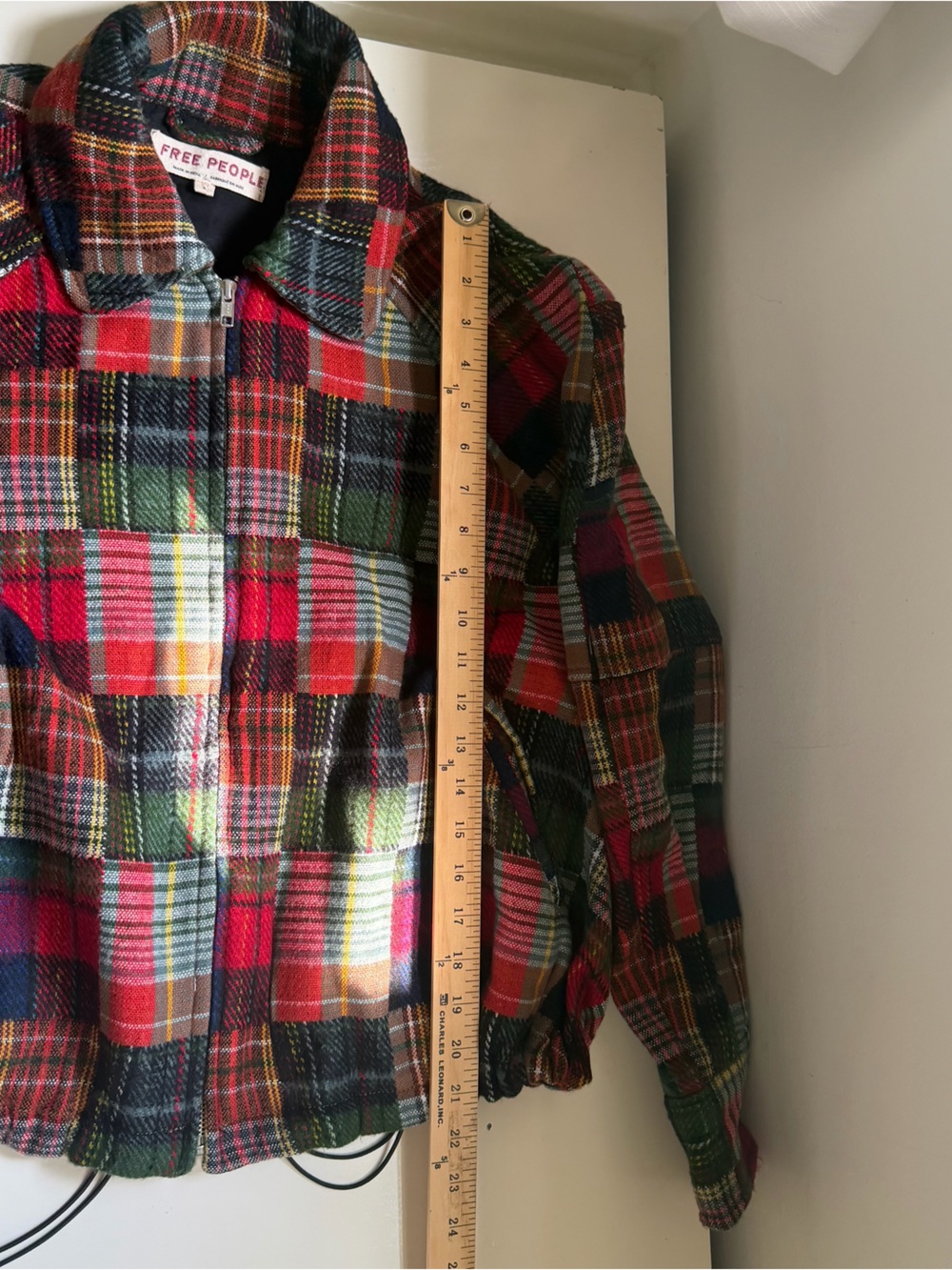 Free People Orion Country Jacket Plaid Patchwork Red Multi Bomber Size Small - Picture 6 of 11
